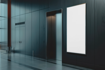 PNG office elevator ad sign mockup, transparent design