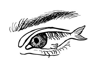 Human Eye Fish Gaze Flat Tattoo Print Stamp