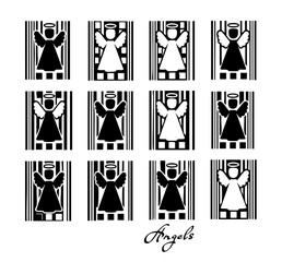 Cat family, whiskers and paws, cute looking QR code, barcode