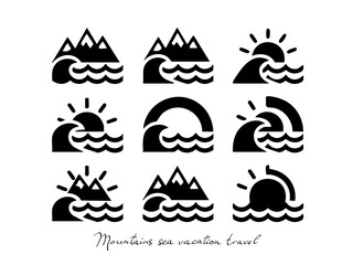 Mountains sea sun travel vacation adventure in the form of QR code, barcode