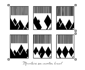 Mountains sea sun travel vacation adventure in the form of QR code, barcode