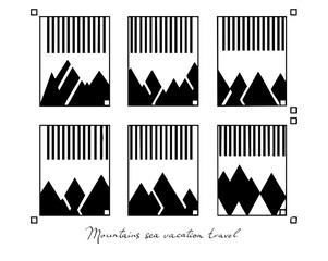Mountains sea sun travel vacation adventure in the form of QR code, barcode
