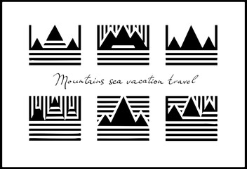 Mountains sea sun travel vacation adventure in the form of QR code, barcode