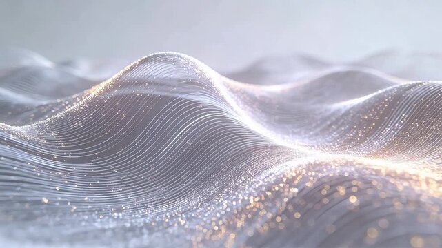 Abstract wavy lines with glowing dots in soft metallic colors