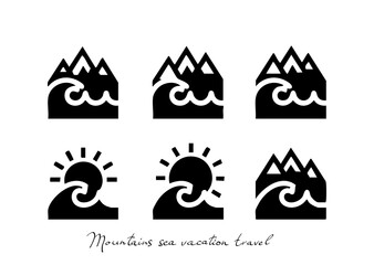 Mountains sea sun travel vacation adventure in the form of QR code, barcode