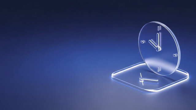 Glowing clock on a reflective surface with a blue gradient background - Powered by Adobe