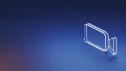 Futuristic Neon Video Camera Icon Against Gradient Blue Background