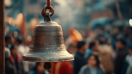 bell in the middle of a busy street