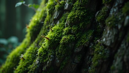 Mossy Tree Trunks in Shaded Forest