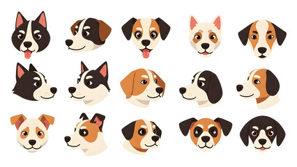 Chibi-style dog illustrations with oversized heads and cute expressions, perfect for stickers, emojis, and character design.