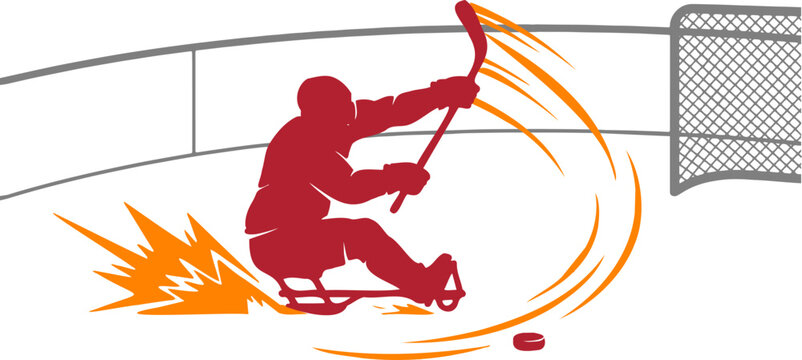 Vector para ice hockey player shooting puck with layers