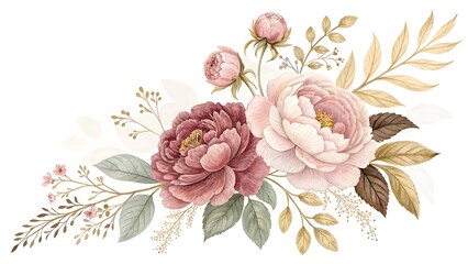 A beautiful floral arrangement with pink roses and green leaves on a white background 3D Wallpaper Home Decoration Custom 3D Photo Wallpaper Panaflex Design for Wall HD Background