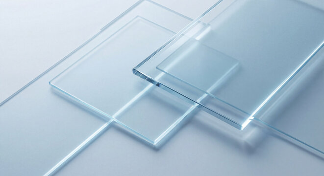 Minimal abstract background with overlapping transparent glass panels in cool blue tones