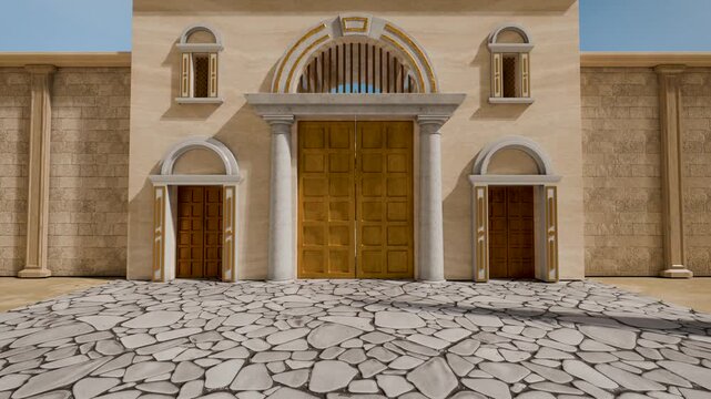 Visualization of Solomon's Temple or First Temple - a biblical Temple in Jerusalem believed to have existed between the 10th and 6th centuries BCE - 3D rendering