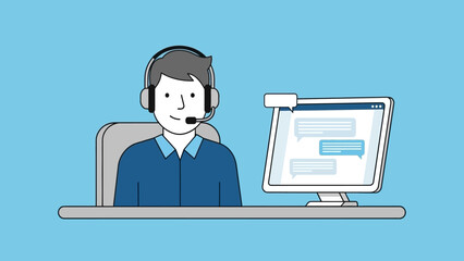 Customer Service Representative Working on Computer.