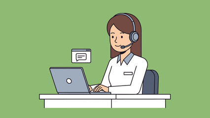 Woman Wearing Headset Working on Laptop.