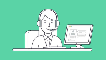 Customer Service Representative Working on Computer.