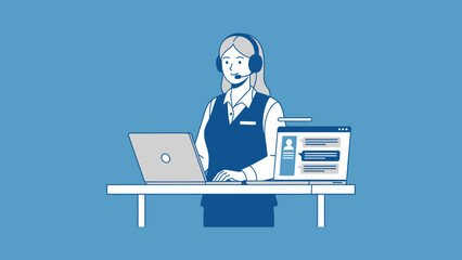 Woman Working on Laptop with Headphones.