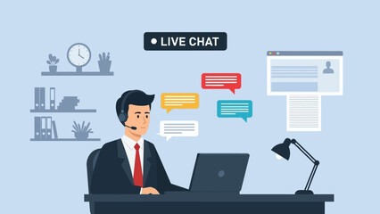 Businessman Engaged in Live Chat Session.