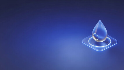 Fototapeta premium Digital water droplet icon with glowing effect on blue gradient background