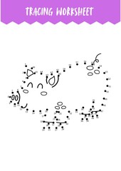 Pig Farm animals Tracing Worksheet - Numbered Dots Connect Activity for Kids