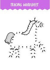 Animal horse Tracing Worksheet - Numbered Dots Connect Activity for Kids