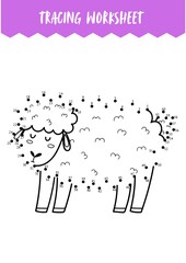 Sheep Farm animal Tracing Worksheet - Numbered Dots Connect Activity for Kids