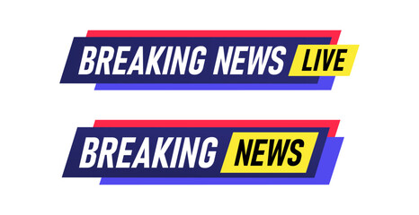 Breaking News Live Banner Label Set on White Background