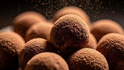 A close-up view of chocolate truffles with cocoa powder sprinkles