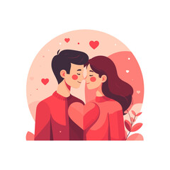 Sweet Couple Embraces with Love for Valentines Day, Hearts Floating Around Them