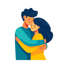Romantic Couple Hugging with Closed Eyes, Expressing Love