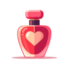 Elegant Red Perfume Bottle Featuring a Stylized Heart Graphic