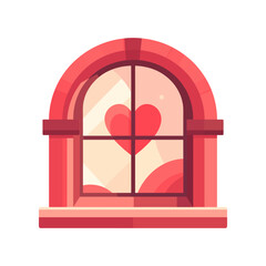 Flat Design Arched Window with a Prominent Heart Symbol