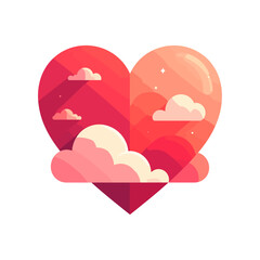 Romantic Heart with Abstract Sky and Clouds in Flat Design Style