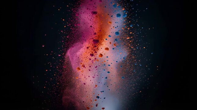 Vibrant Powder Explosion of Pink Orange and Blue Against a Dark Background Creates a Dynamic and Colorful Visual Effect