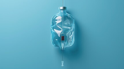 Sterile Iv Fluid Bag Isolated On Medical Blue Background