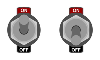 metal toggle with on and off label, vector illustration isolated on white background