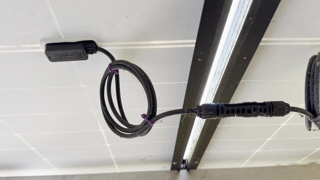electric cabling behind photovoltaic panels