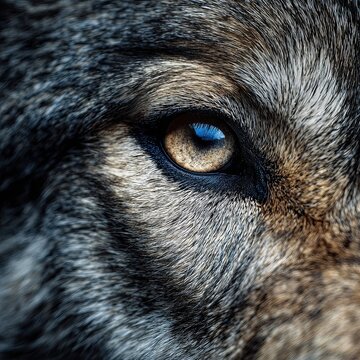Close-Up of Wolf Eye with Detailed Fur Texture