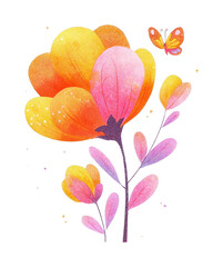 Fototapeta premium PNG Flower illustration whimsical butterfly.