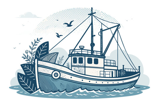 Fishing Boat Vector Icon Minimalist Eco Friendly Sustainable Seafood