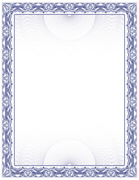 Elegant and Ornate Blue Guilloche Pattern Certificate Border Template Design for Formal Documents Diplomas Awards and Recognition Certificates