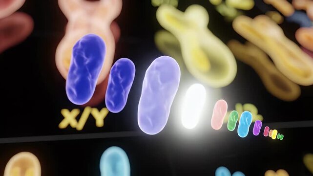 Vibrant Chromosome Display Karyotyping on Dark Background for Medical Genetic Study and Scientific Research on Human