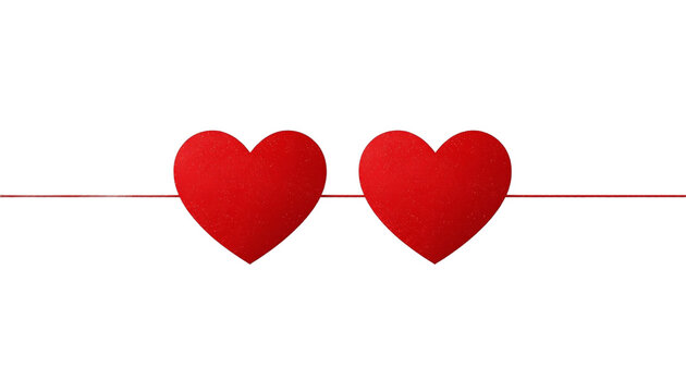 Two red hearts connected by a thin red line on a black background on transparent background