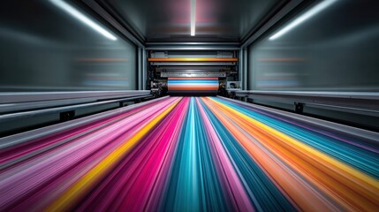 Printing press with colorful streaks of light
