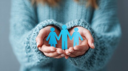 Hands holding a paper family cutout