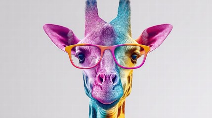 Colorful giraffe wearing glasses