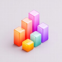 A vibrant and modern 3D bar graph depicting data and business analysis in a clean design.