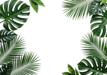Fototapeta premium Lush green tropical leaves a vibrant border, ideal for summer naturethemed projects isolated on transparent background