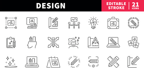 Design editable line icons set. graphic and creativity symbols